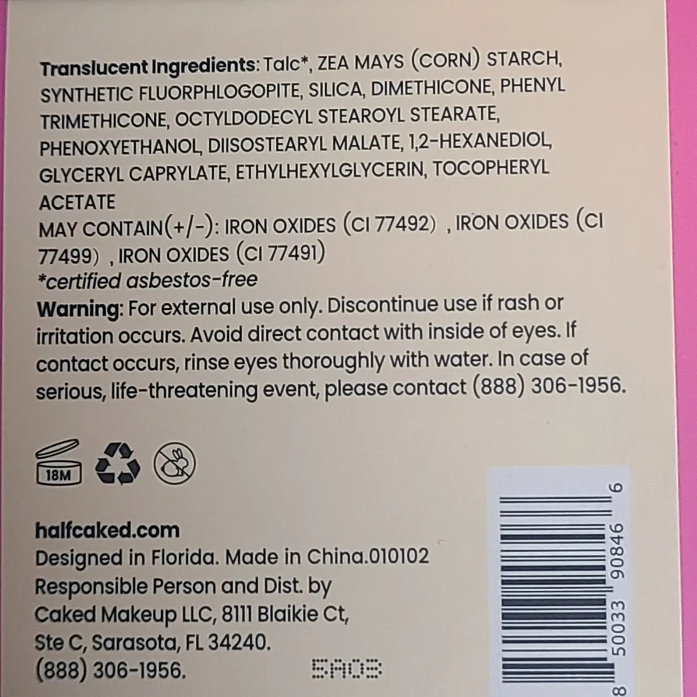 Half Caked Loose Setting Powder Translucent NIB .29 Oz/8.5 G
